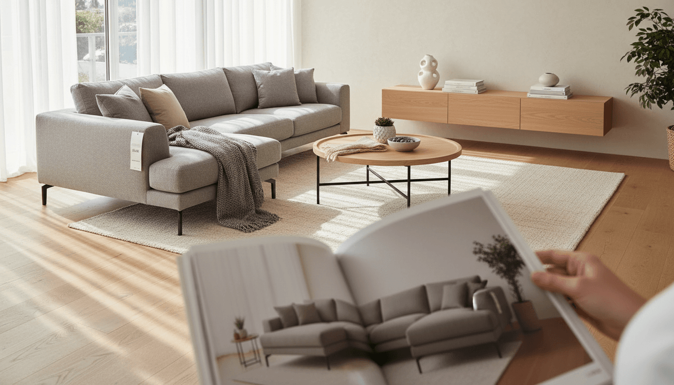 Modern living room with comfortable sectional and natural lighting