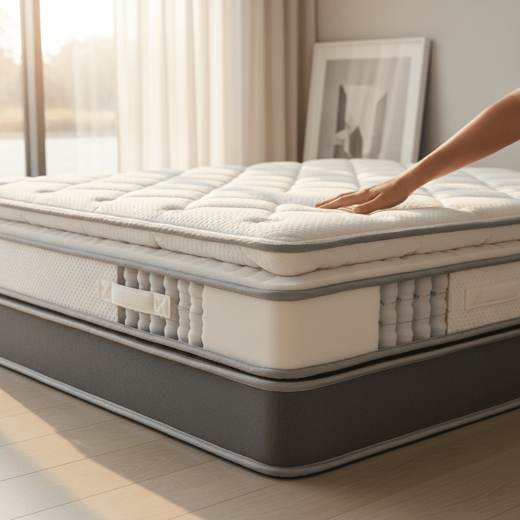 Close-up of quality mattress surface showing texture and layering