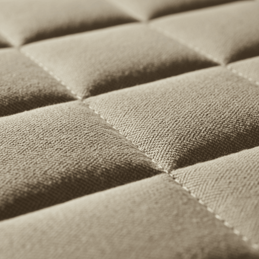Close-up of mattress fabric texture showing quilted pattern and stitching detail