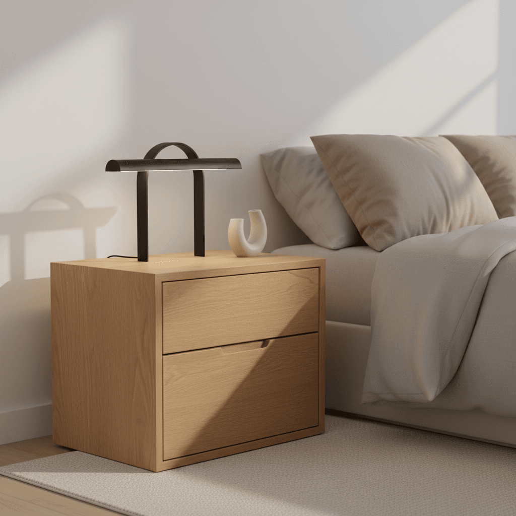 A modern dining room with a solid wood table set for a family meal