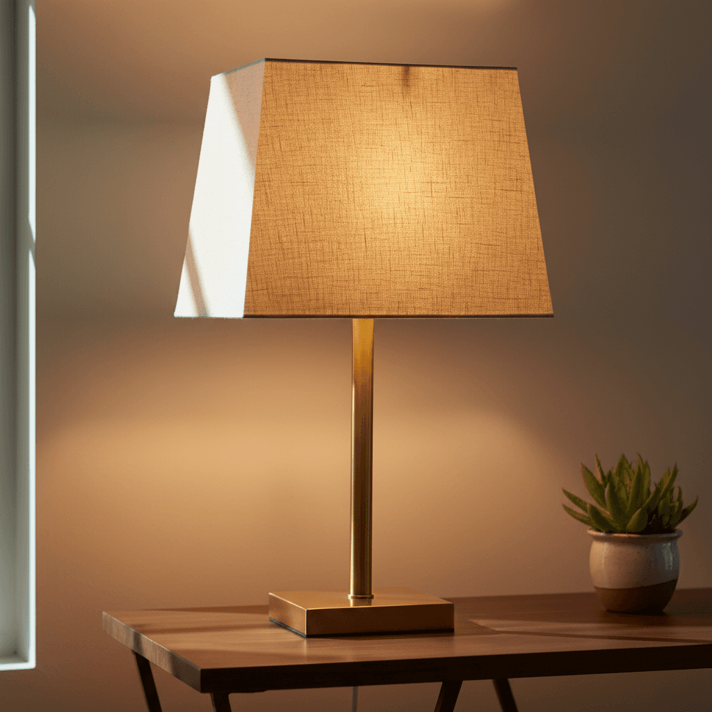 Contemporary table lamp with linen shade on a console table