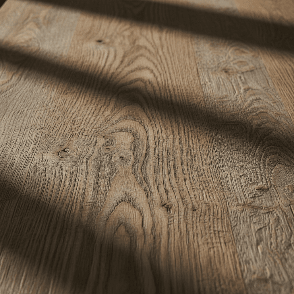 Close-up texture detail of a wooden or upholstered dining table surface