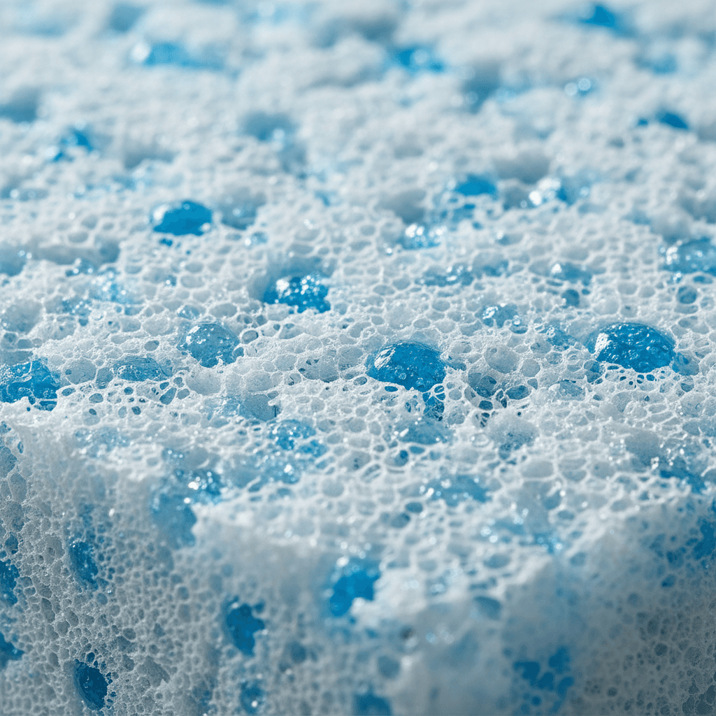 Gel-infused cooling foam technology with visible gel particles