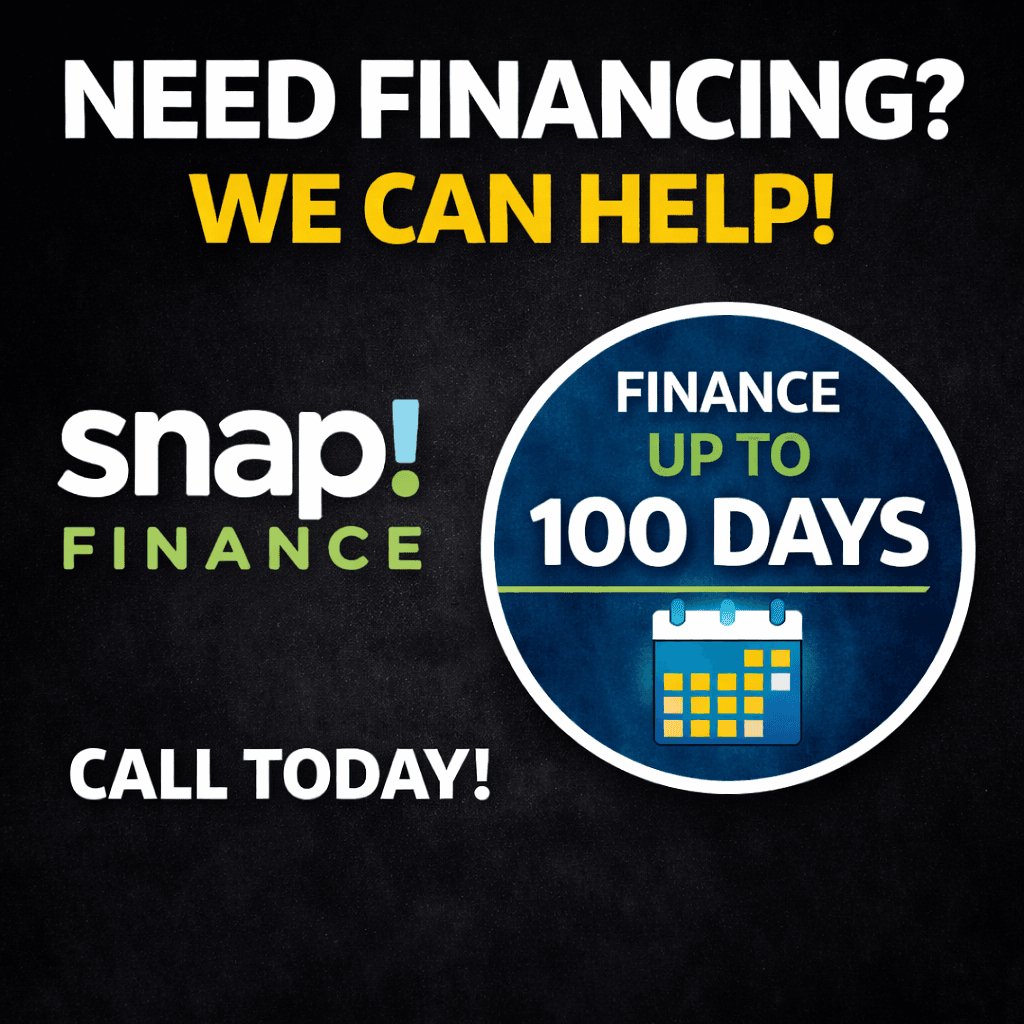 Snap! Finance advertisement offering financing up to 100 days, urging customers to call today.